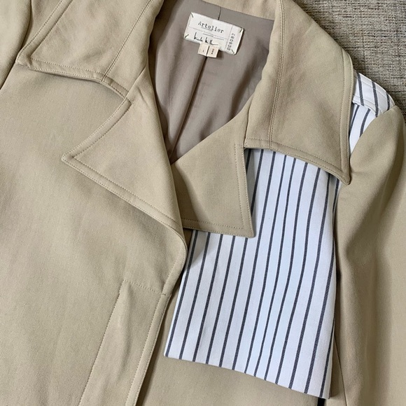 NICOLE MILLER Caprivi Striped Jacket in Khaki with Contrast Panel, Size Large - Picture 11 of 13